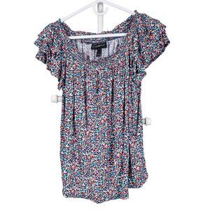 Lane Bryant Peasant Blouse 14 16 Womens Shirt Short Sleeve Colorful Sprinkles